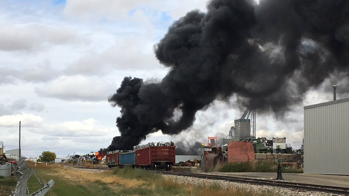 lethnewsnow's tweet image. This photo was just sent in of a fire at National Salvage in north #Lethbridge. More details to come #yql