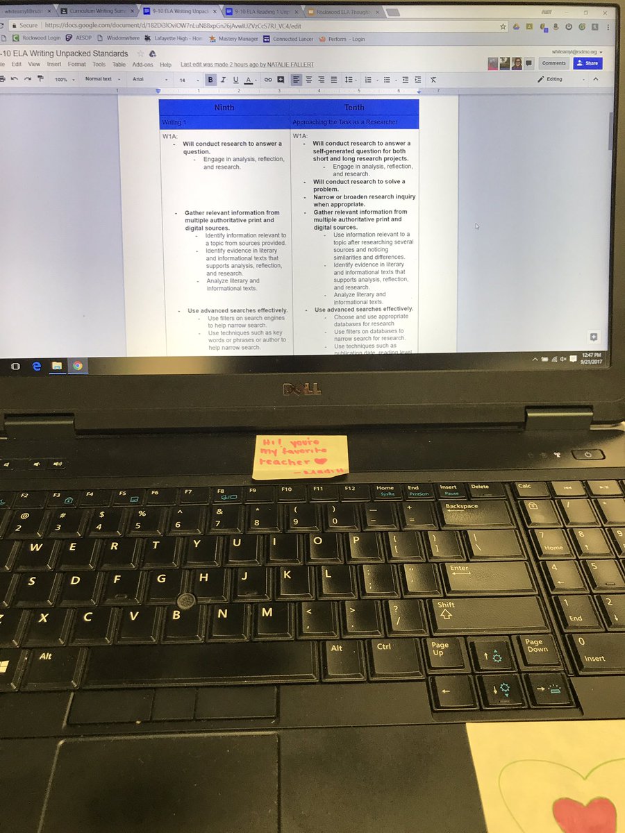 MrsWhite_LHS's tweet photo. Writing new LA Curriculum today! #ConnectedLancer #LANerd #MissYou https://t.co/US96agqqtp