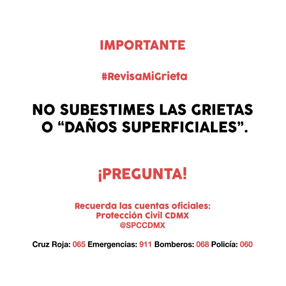 GeoformaSAdeCV's tweet photo. Diferentes profesionales en construcción están respondiendo a #RevisaMiGrieta con un análisis preliminar de las grietas, usa este HashTag https://t.co/BmMVkYc9pG
