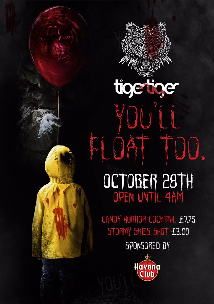 🎈 YOU’LL FLOAT TOO…🎈

👻 Follow Pennywise and spend your Halloween in one of Newcastle's biggest venue! 👻

😈 Fancy Dress accepted 😈