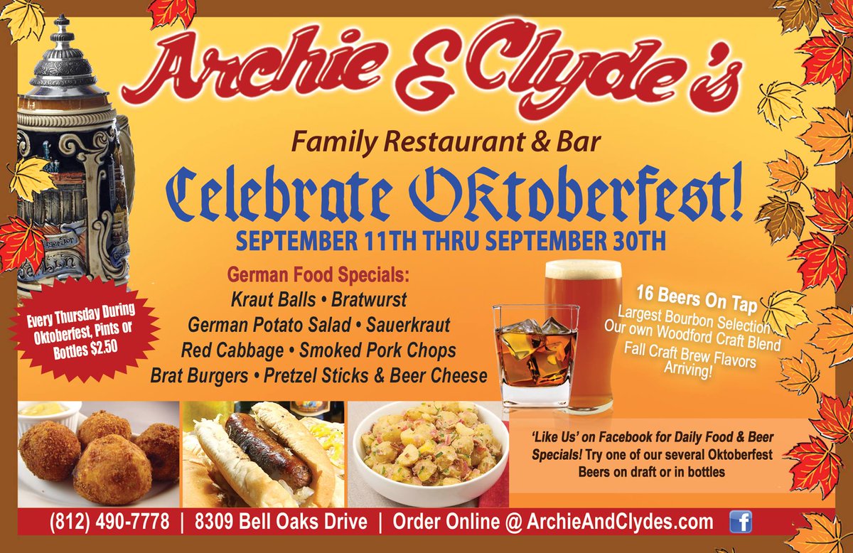 Fall is upon us! Celebrate Oktoberfest with Archie &amp; Clyde's Restaurant starting on Monday September 11th through September 30th!