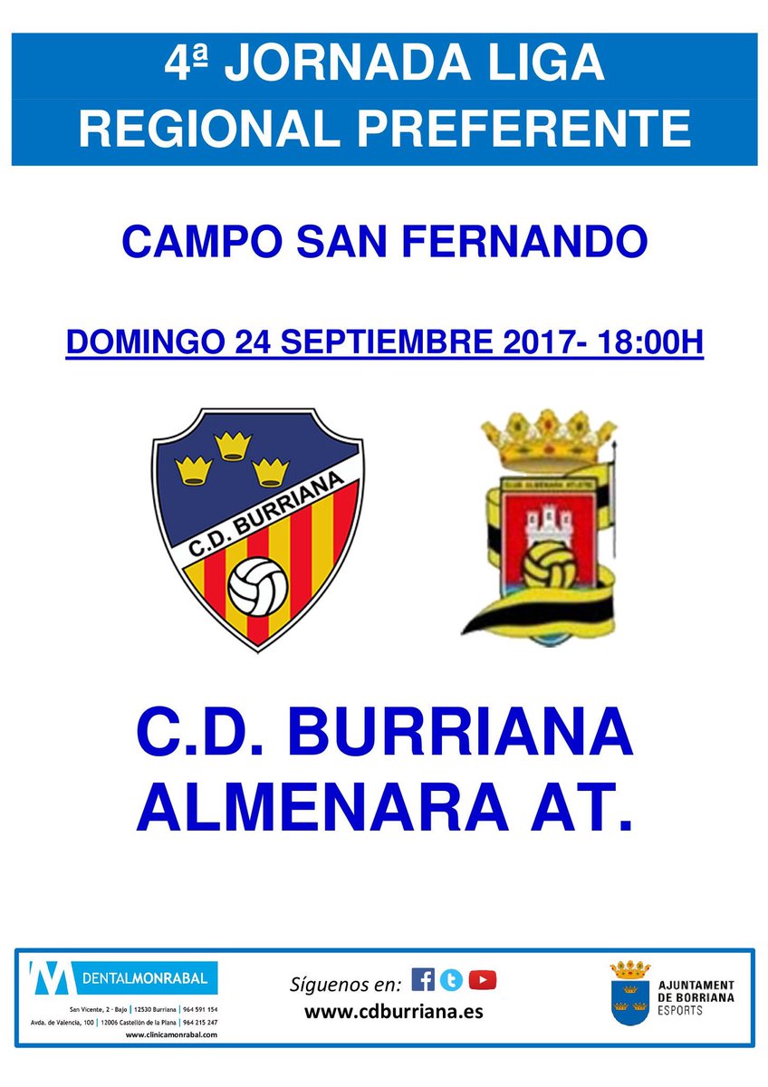 Jornada 4 de Liga:
CD Burriana - Almenara At
18:00 🔵⚪️