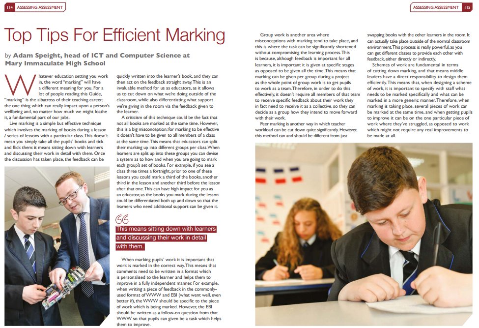 InnovateMySchl's tweet photo. In the new #IMSGuide, Cardiff ICT & Computer Science head @Mr_Speight gives his top tips for marking: https://t.co/kvA79fCMwO #assessment https://t.co/4eDkr9t4DT