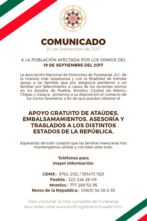 ANDF_AC's tweet photo. @rivapa #Comunicado a las Familias que sufrieron la perdida de un familiar en #SismoMéxico brindamos el siguiente apoyo #FuerzaMexico https://t.co/3QzthKmOjr