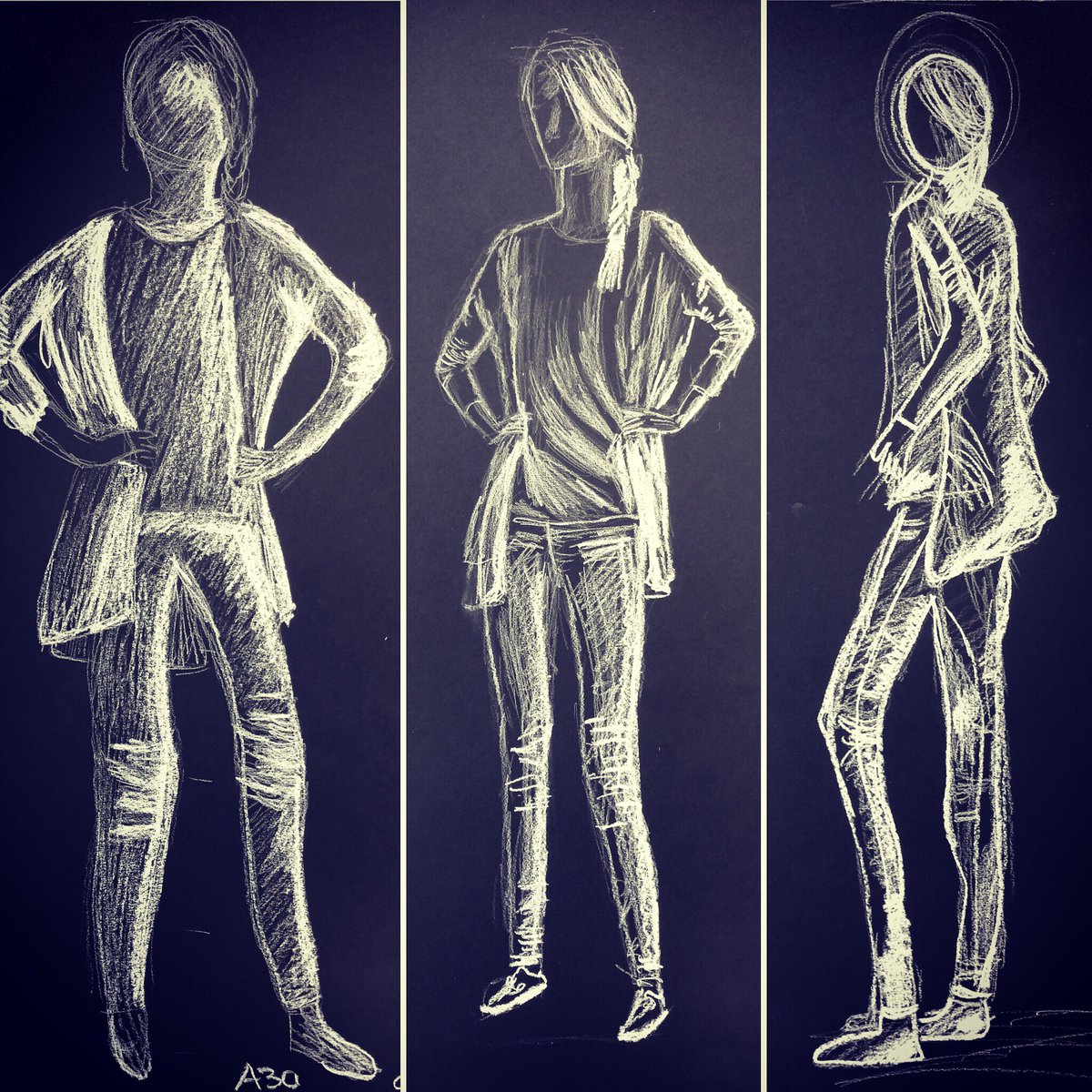 @UrsulaHorn H3 en V3 zijn druk met model tekenen. Kijk eens naar deze wonder mooie lichtstudies op zwart papier! #datisursula