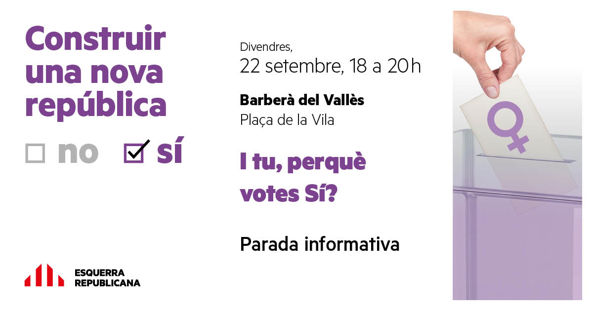 ERCBarbera's tweet image. Demà a les 18h serem a la Plaça de la Vila per donar-vos tota la informació que necessiteu. Vine a compartie el teu motiu! #NovaRepublicaSi