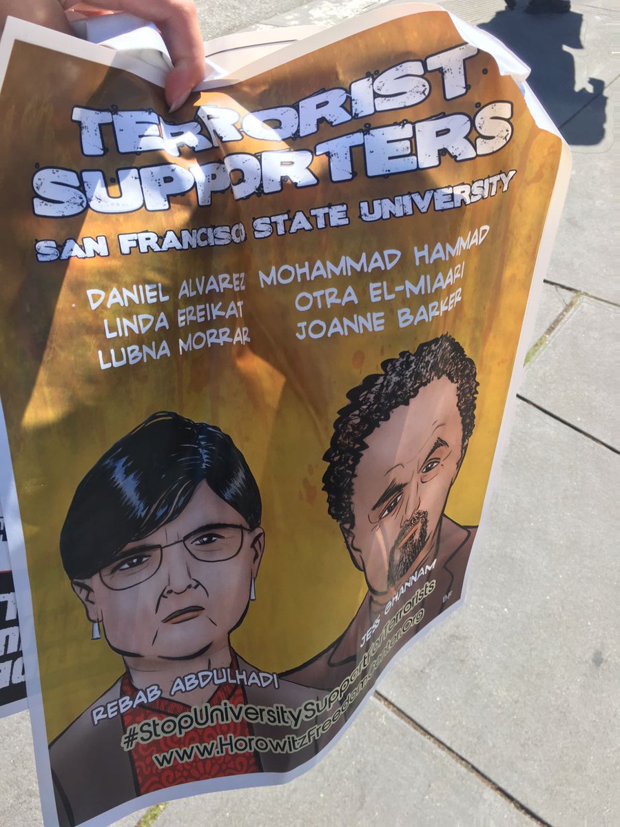 These defamatory posters targeting @AbdulhadiRabab @jessghannam & others were found at @SFSU today. #WhiteSupremacy #Hate