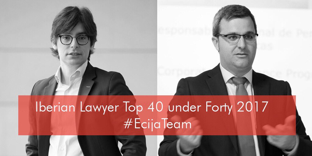 ECIJA's tweet photo. @AlexTourino y @ahurtadobueno premiados #40uForty2017 @IberianLawyer ¡Enhorabuena compañeros, una suerte aprender de vosotros! https://t.co/pmqIwrR0vk