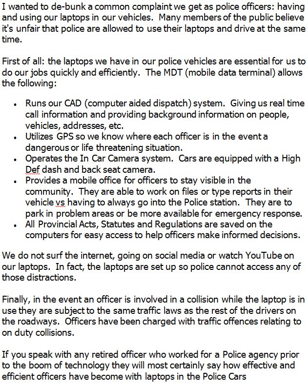 RPSTrafficUnit's tweet image. Addressing the common complaint of Police Officers using laptop computer's while driving... Today's edition of #TheMoreYouKnow @reginapolice