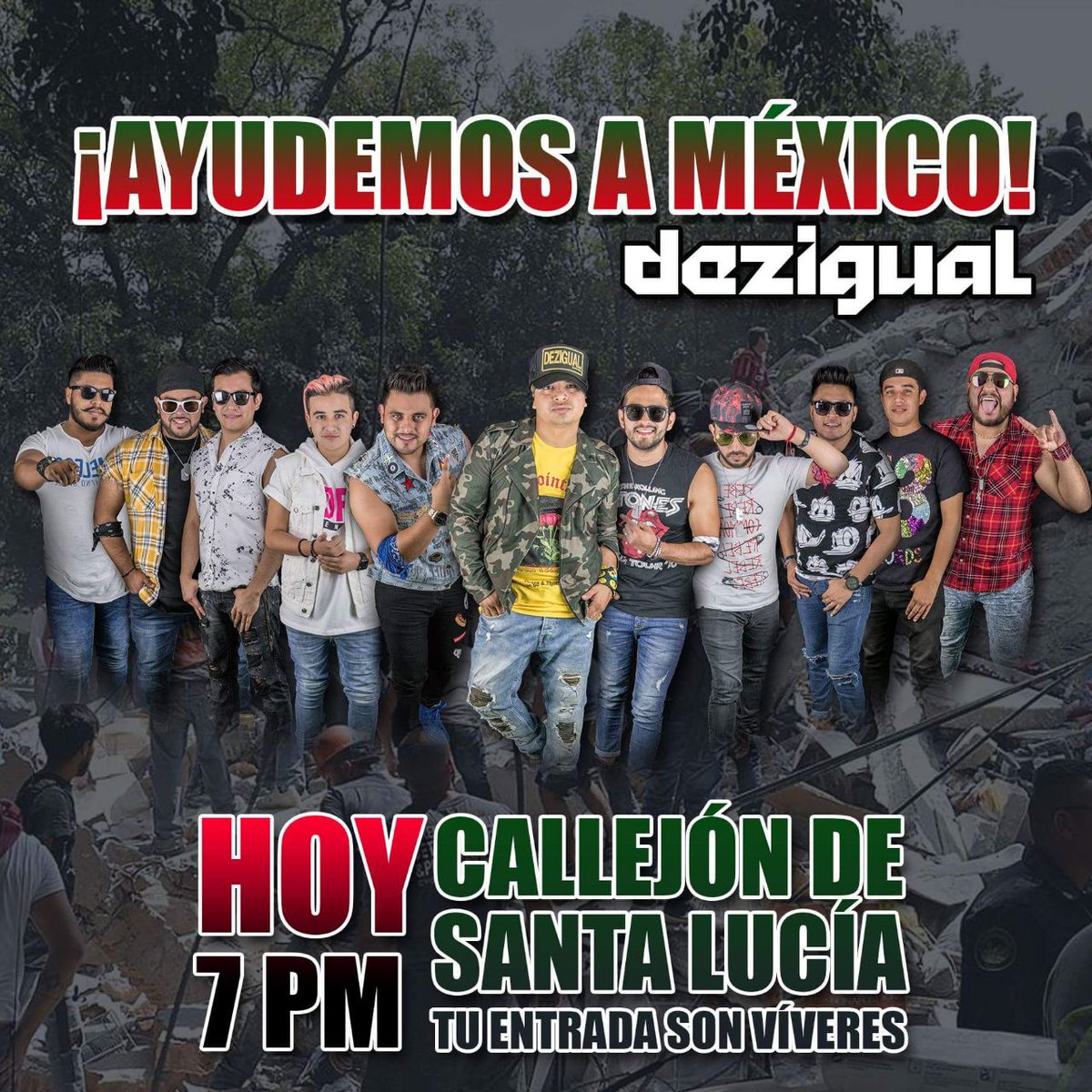 torotrevino's tweet photo. Ayudemos a México 🇲🇽 🙏 
Hoy a las 7pm nos vemos en el Callejón de Santa Lucía

La entrada son víveres!Ayudemos para salir adelante @dezigual https://t.co/UY6P1abPWm