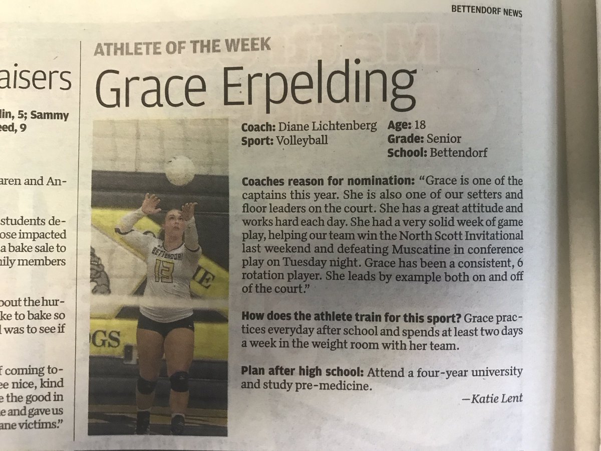 Congrats to Bett Baller Grace Erpelding on Athlete of the Week. #4sportathlete 🏀🏐⚾️🏃🏼‍♀️💨#bettpride