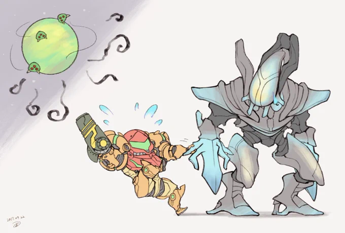 ランダスに一緒に来てほしいサムス。尚時系列。
#Metroid  #SamusReturns 