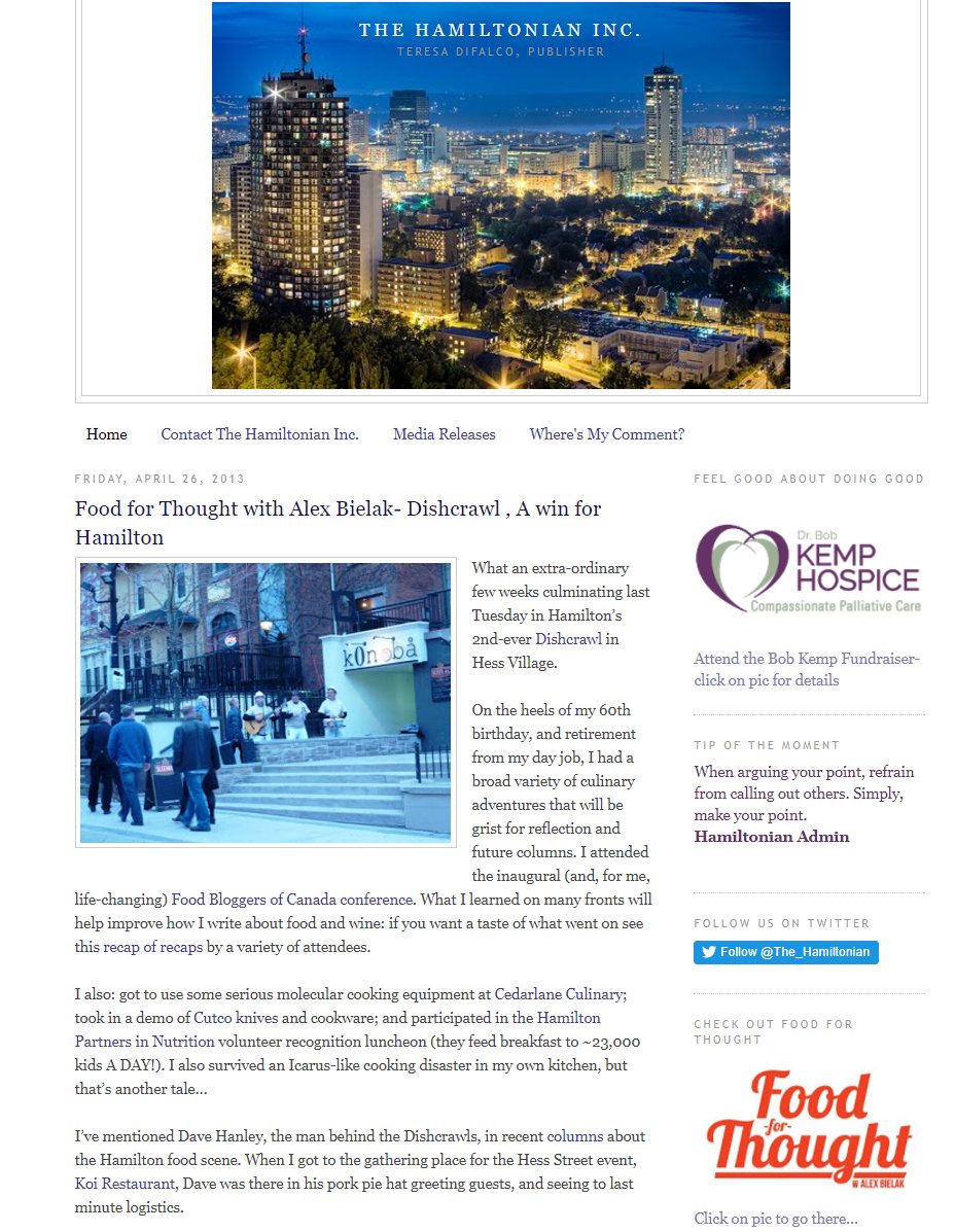 AlexBielak's tweet image. I wrote about #davehanley &amp;amp; #Dishcrawl, in 2013 describing the event as a win for #hamont - thehamiltonian.net/2013/04/food-f… RIP Dave 1 of 2.