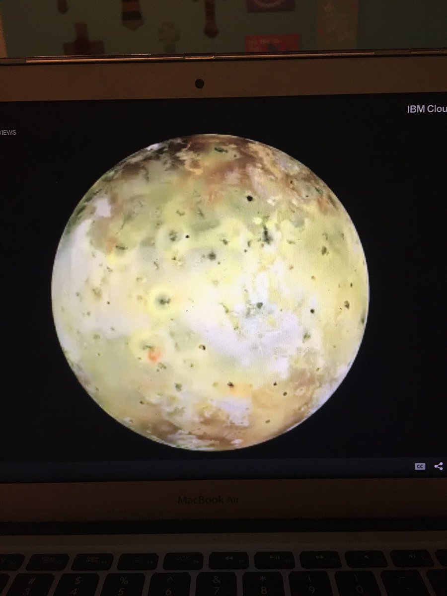 claudia_school's tweet photo. If the moon is yellow it is high in sulfur. The red areas have materials like basalt being erupted onto the surface #loveastro @ambarnes8 https://t.co/dozyvN5c9r