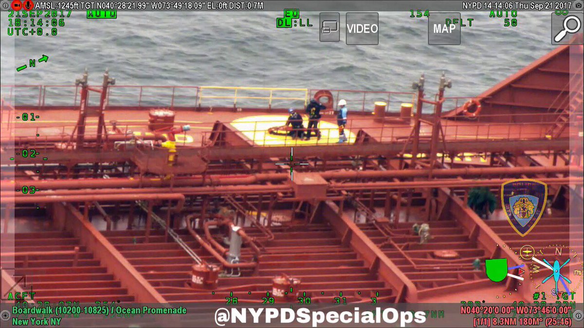 NYPDSpecialops's tweet photo. Great Job by #NYPD Aviation &amp; ESU when they medevaced an aided that had fallen 35' while onboard a ship that was located 16 miles offshore. https://t.co/Yj9as0l1Hw
