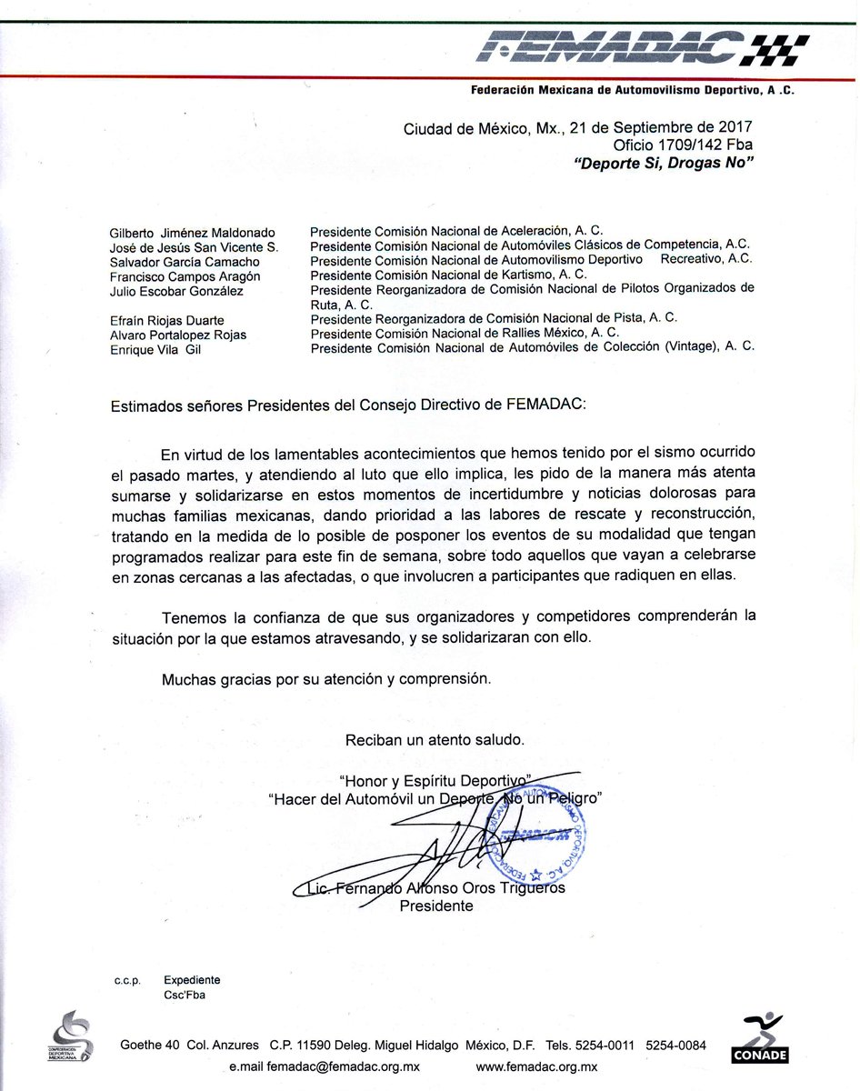 CNRMRally's tweet photo. @Femadac emitió comunicado al Consejo Directivo respecto a las políticas a seguir durante el luto nacional. https://t.co/EPUkecVj00 https://t.co/IEnDCiNJ4G