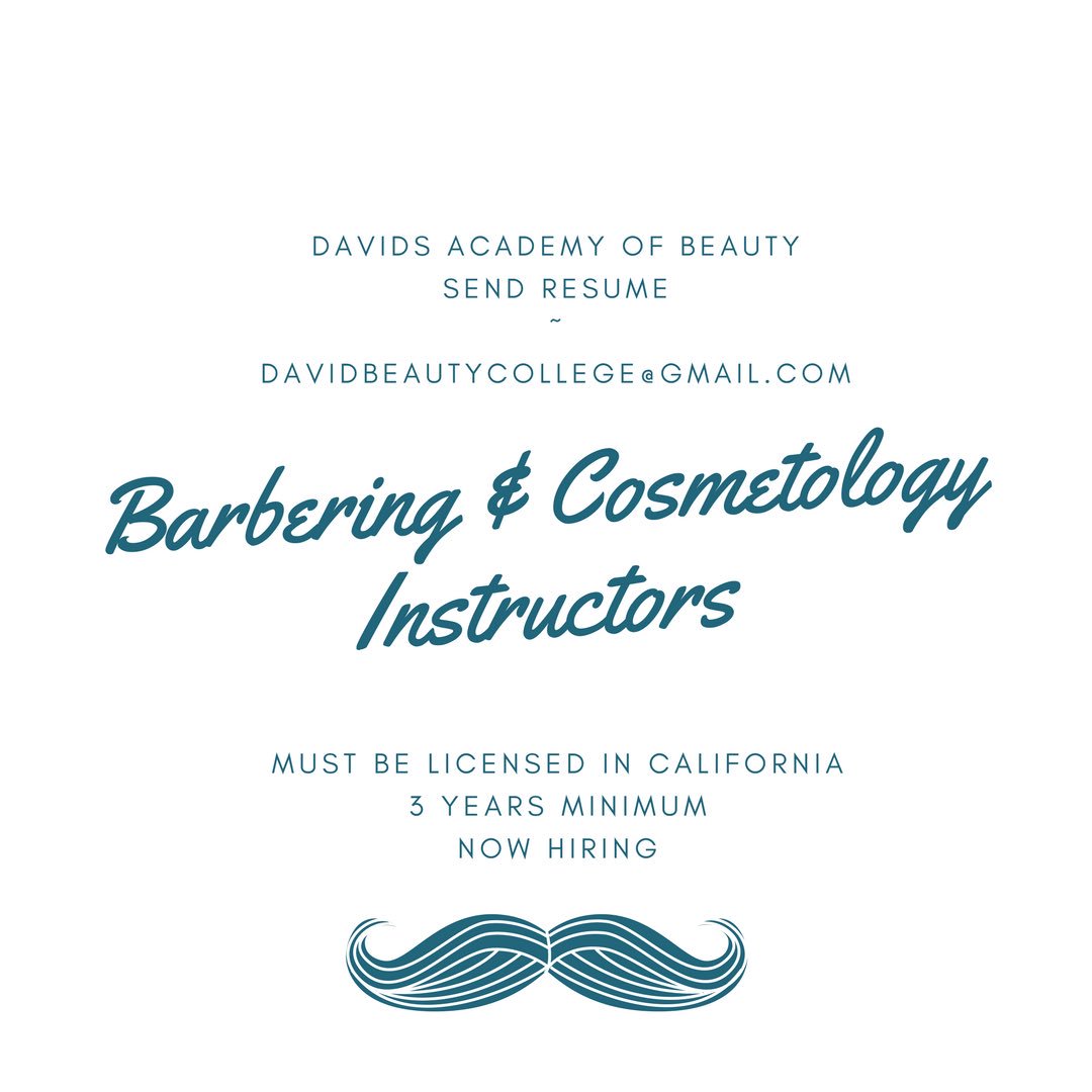 Davids_Academy's tweet photo. Attention we are hiring. Call us for more information. (562)949-1100 #DAOB #Enrolling #Barbering #cosmetology https://t.co/AzYOwgAJRZ https://t.co/aFiADqiEkz