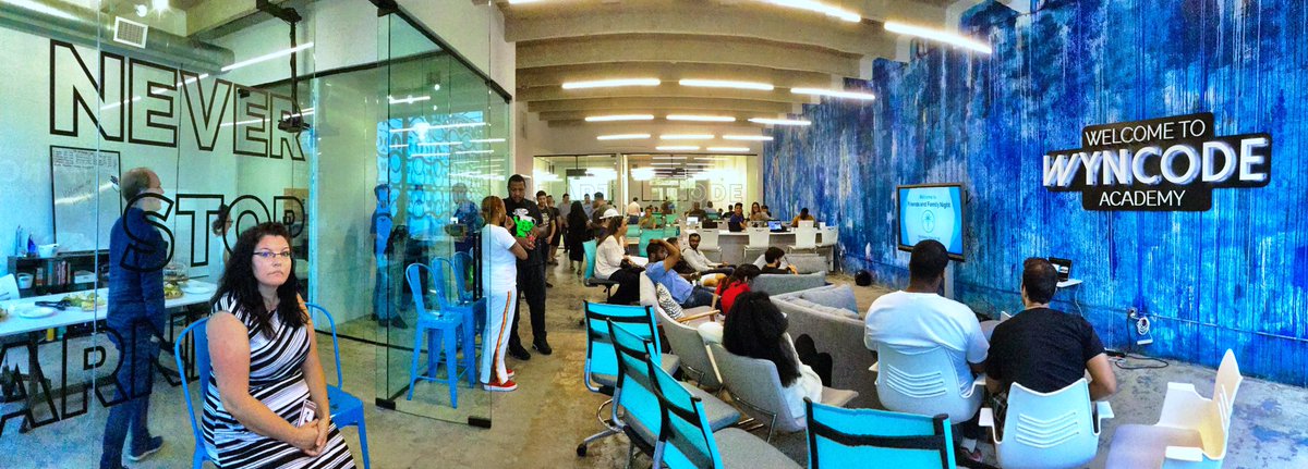 wyncode's tweet photo. C18 friends and family are gathering at #wynbase to hear presentations on a special night just for them.
#learntocode #miamitech https://t.co/JjxhLRc2lB