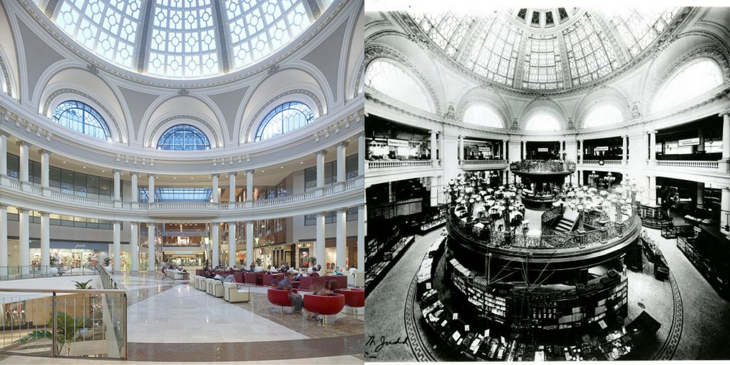 WestfieldSFC's tweet image. #TBT of the Westfield San Francisco Centre dome. The right image is from 1905!