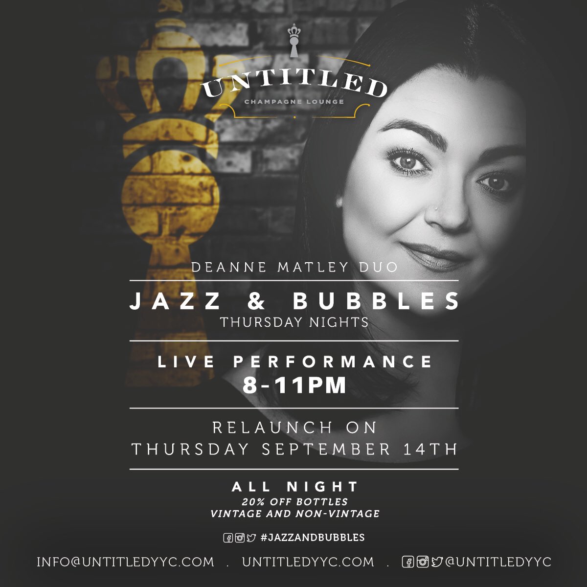 Tonight #jazzandbubbles <a href="/UNTITLEDYYC1/">untitledyyc</a> #iamdowntown with <a href="/jondaymusic/">Jon Day</a> 8pm doors open around 7:30 tonight No Cover <a href="/downtowncalgary/">Downtown Calgary</a>