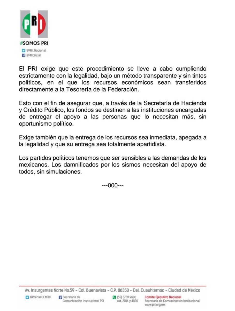 Ante la tragedia que ha afectado a nuestro país, nuestro partido renuncia al 25% de su financiamiento público: goo.gl/ryhkj4