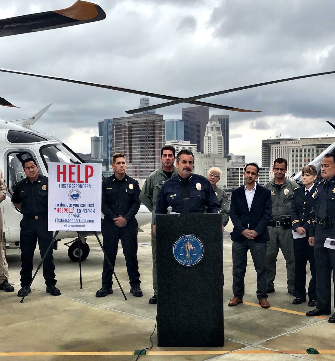 LAPDChiefBeck's tweet photo. Proud to stand w/ my partners from #Houston-supporting 1st responders who lost everything while helping others during #HurricaneHarvery https://t.co/kxHn5XqJyq