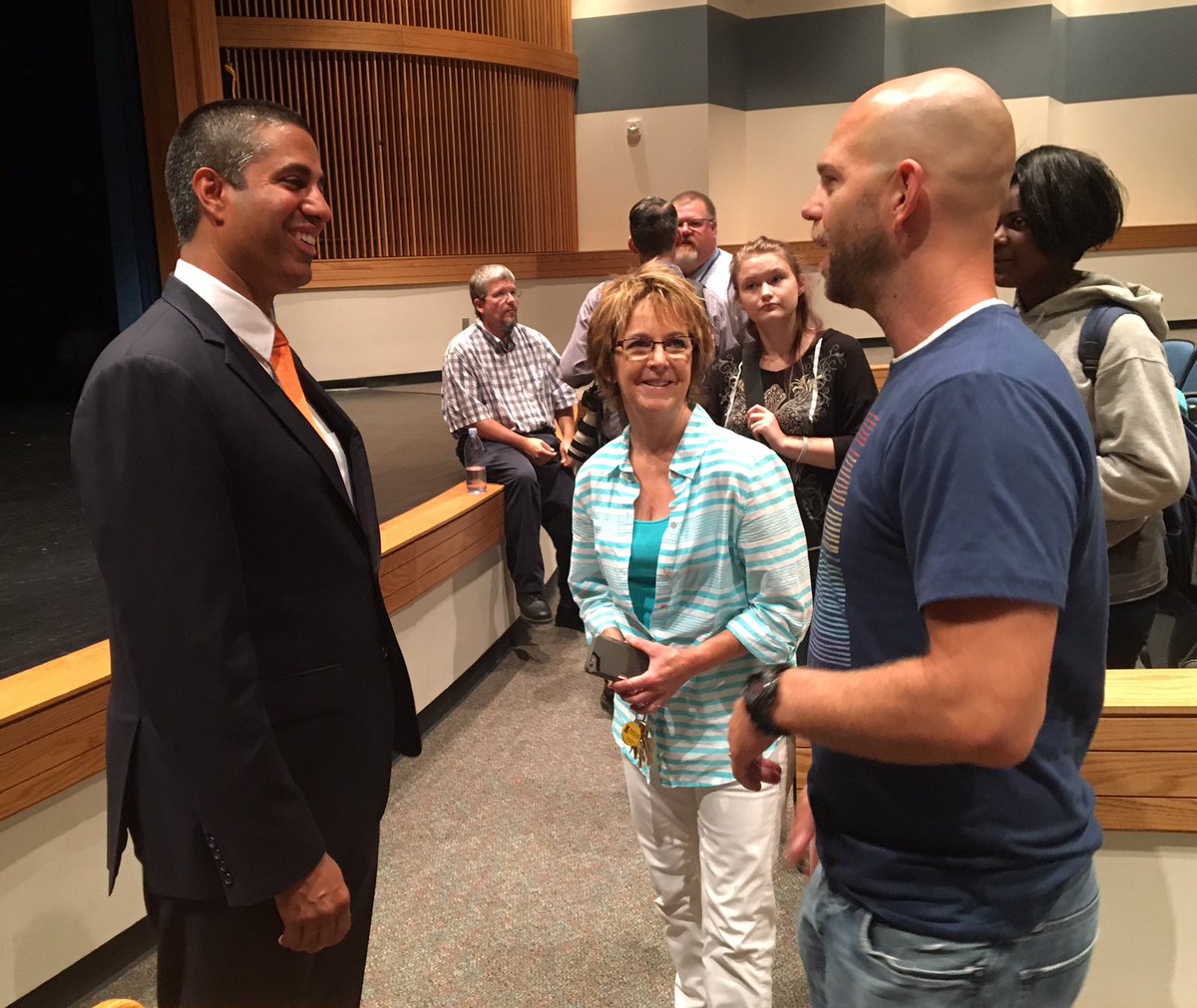 AjitPai's tweet photo. What a thrill to address the student body of my alma mater, @USD503vikes! Loved seeing old teachers &amp; meeting students--esp the debate team. https://t.co/FhYMzd5N0B