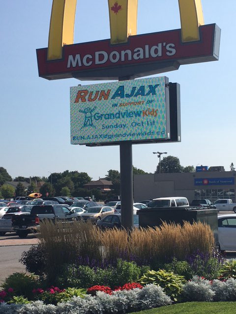GrandviewKids's tweet photo. Thanks @McDonalds Whitby for helping to promote @RunAjax in support of @GrandviewKids on Oct 1. Donate today https://t.co/ed46lJqI1S https://t.co/oUFPkdGw54