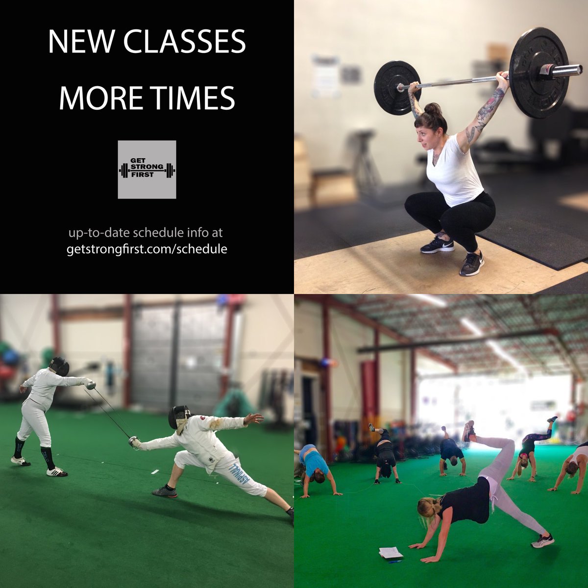 GetStrongFirst's tweet photo. Yoga, Fencing, Saturday classes &amp; new morning times added to schedule! Details at https://t.co/3eGQ1bLiaO 🤺🙌⏰💪 https://t.co/UoPfYiVuBk