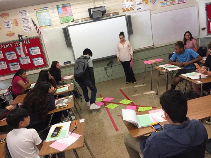 s_swanson05's tweet photo. Engagement! Students in Mrs. Salazar's mathematics classes placed the correct angles on two parallel lines cut by a transversal line. https://t.co/gYOudWXCb9