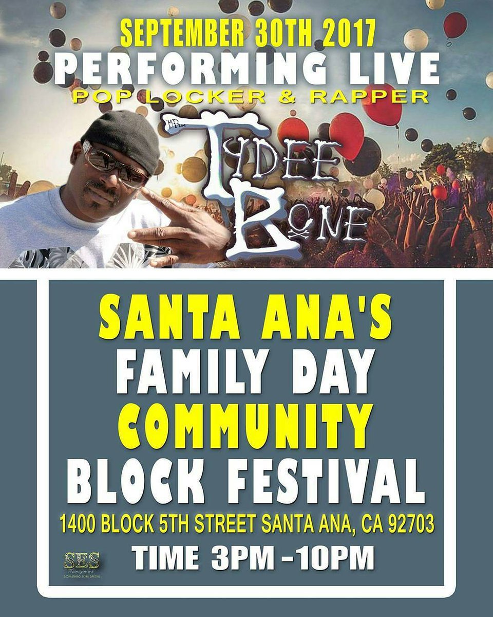 Come check out #TydeeBone in Santa Ana Saturday September 30th at the Community Block Festival! #LipDrum