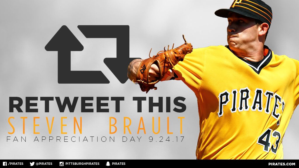 Pirates's tweet photo. RETWEET THIS for a chance to win 4 Social Suite tix AND a chance to get Steven Brault's game-worn jersey in a postgame ceremony on Sunday! https://t.co/o9z5Z304Im