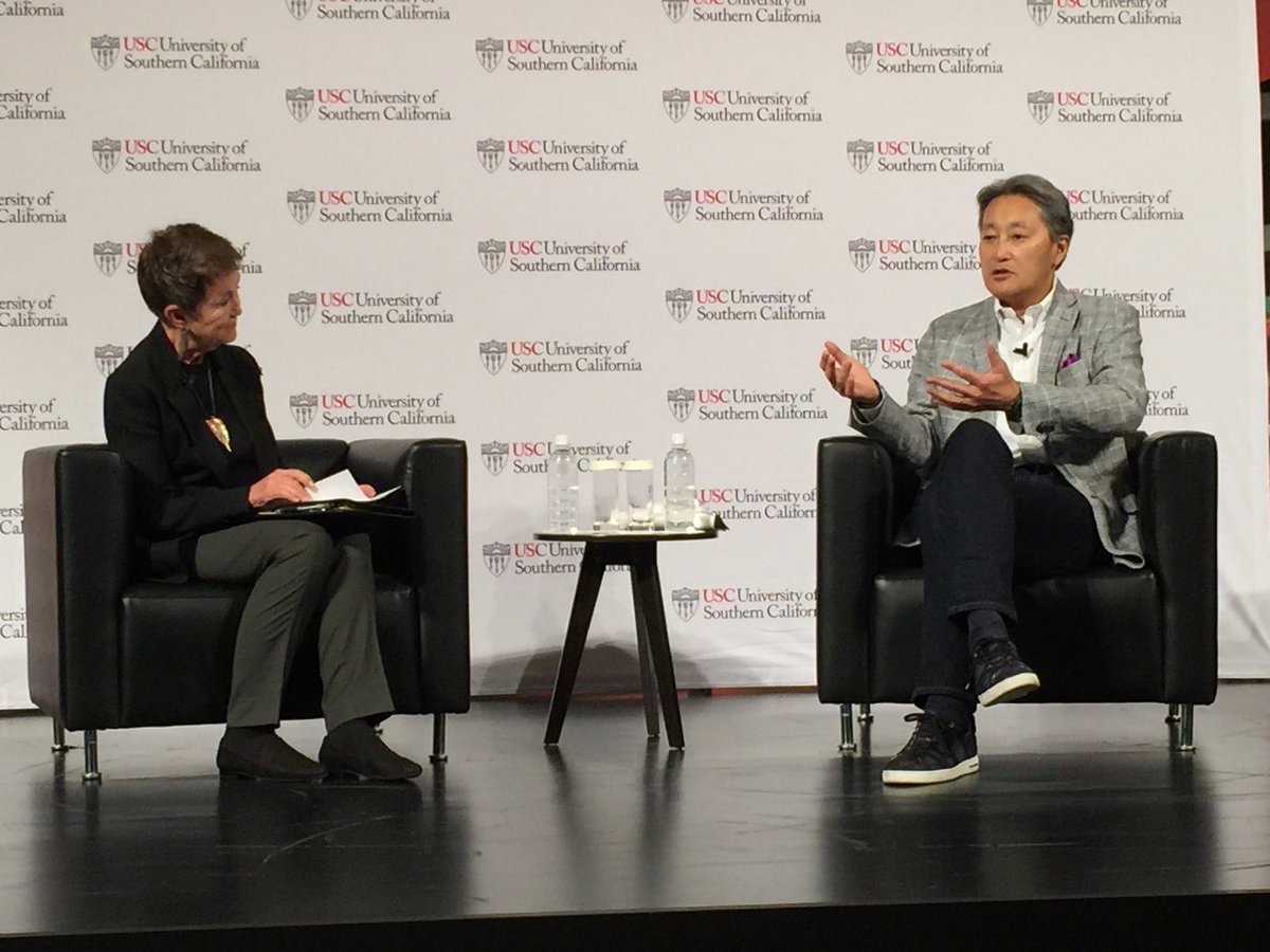 USCGlobalConf's tweet photo. Sony CEO Kazuo Hirai discusses advances in VR, AI and other visual technologies during the featured conversation with Dean Daley. #USCTokyo https://t.co/Jr2hGnyXqT
