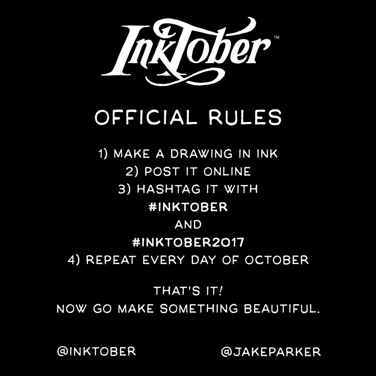 inktober's tweet image. Official rules and prompt list for #inktober2017.