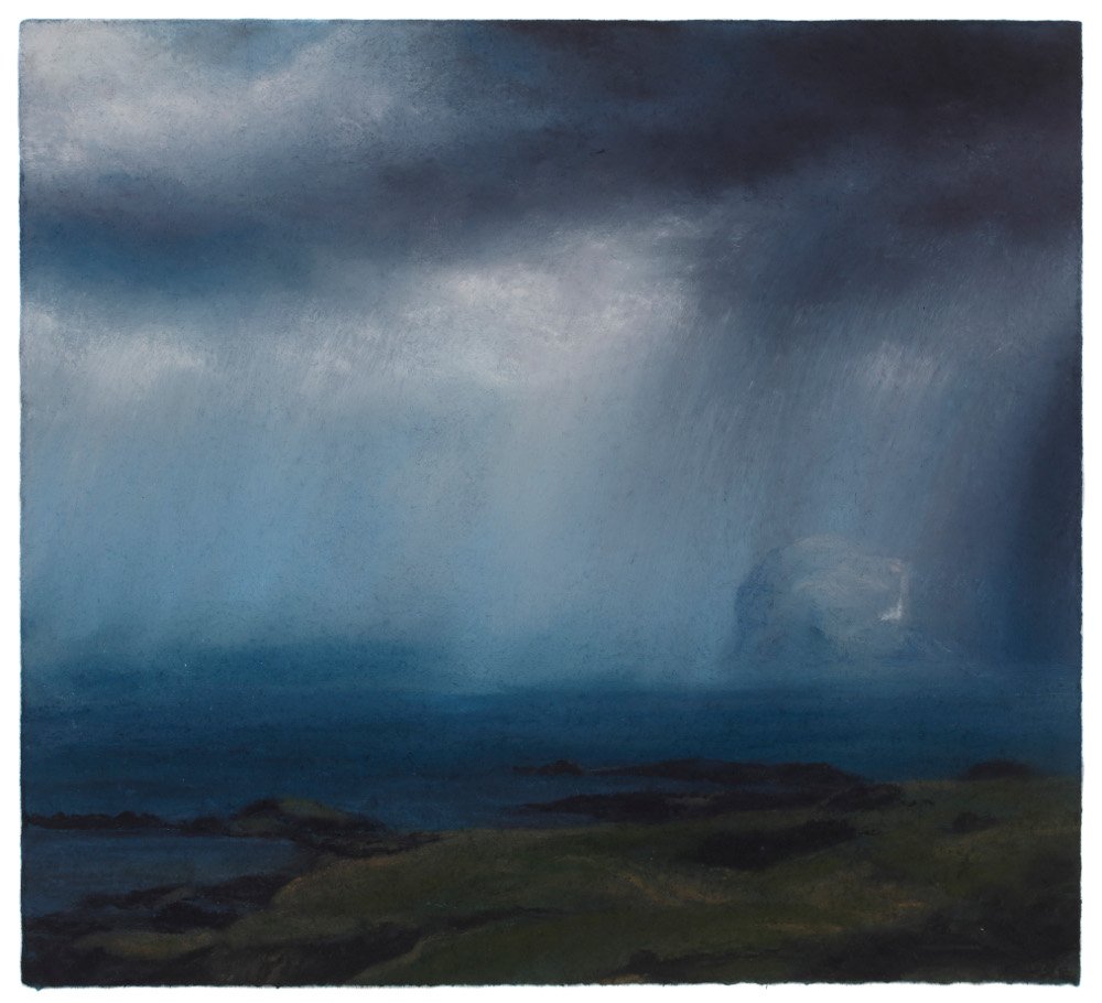 FidraFineArt's tweet photo. Mixed Show continues in #NorthBerwick Sat &amp; Sun 12-5. @mattdraper_art, Incoming Squall, a View from The Law, #Pastel, 29.5x33cm #BassRock https://t.co/69hbiKMBb0