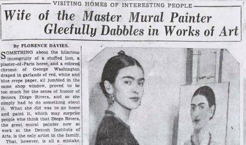 openculture's tweet photo. 1933 Article on Frida Kahlo: “Wife of Mural Painter Gleefully Dabbles in Works of Art” https://t.co/6BMAHocJs4 https://t.co/6lWsNjHaK5
