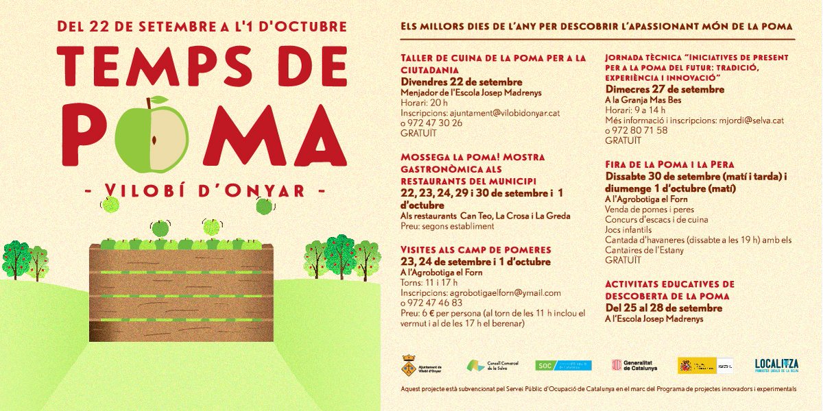 TurismeSelva's tweet photo. 22/09-01/10 @ajvilobi us convida a "Temps de poma" fins l’1 d’octubre! https://t.co/wr5zzm7QAl #laselvaturisme https://t.co/Z8n7CQN02p
