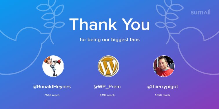 wpvideoeditor's tweet photo. Our biggest fans this week: @RonaldHeynes, @WP_Prem, @thierrypigot. Thank you! via https://t.co/N20c6Truox https://t.co/UGzwZ79Dl3