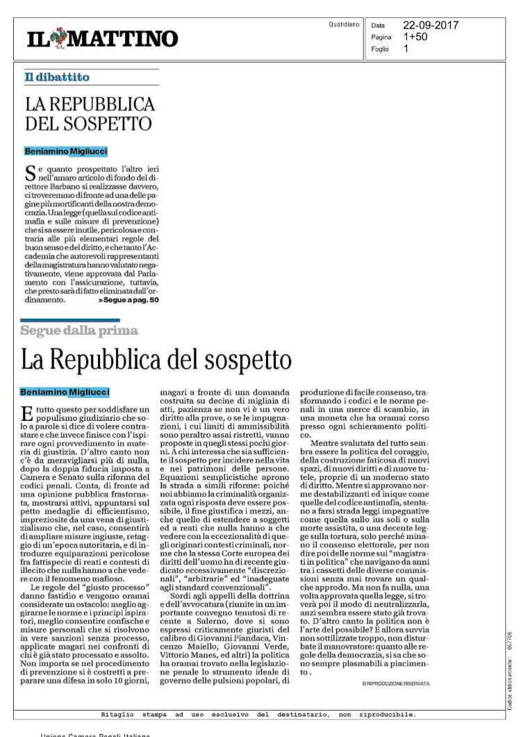 bmigliucci's tweet photo. L'#antimafia e misure di prevenzione: una legge inutile e dannosa nella Repubblica del sospetto. Il mio articolo per #IlMattino https://t.co/9CUf5YV5qp