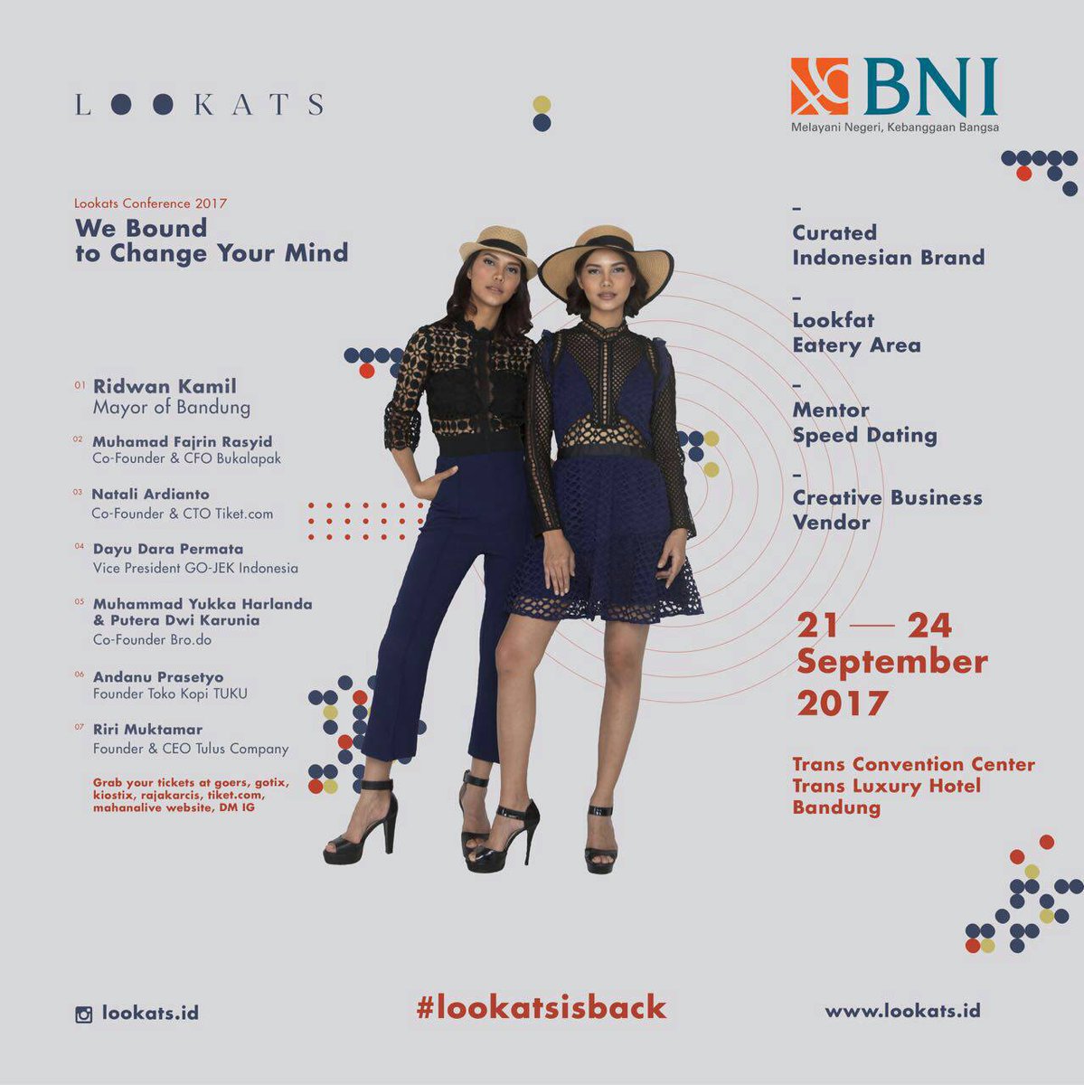 BNI's tweet photo. Hari ke-2 ngga kalah seru krn akan ada seminar talkshow dr Go-Jek, Tuku, Warunk Upnormal&masih banyak lagi! Jgn lupa datang ke #LOOKATS2017 https://t.co/gDpguVanB1