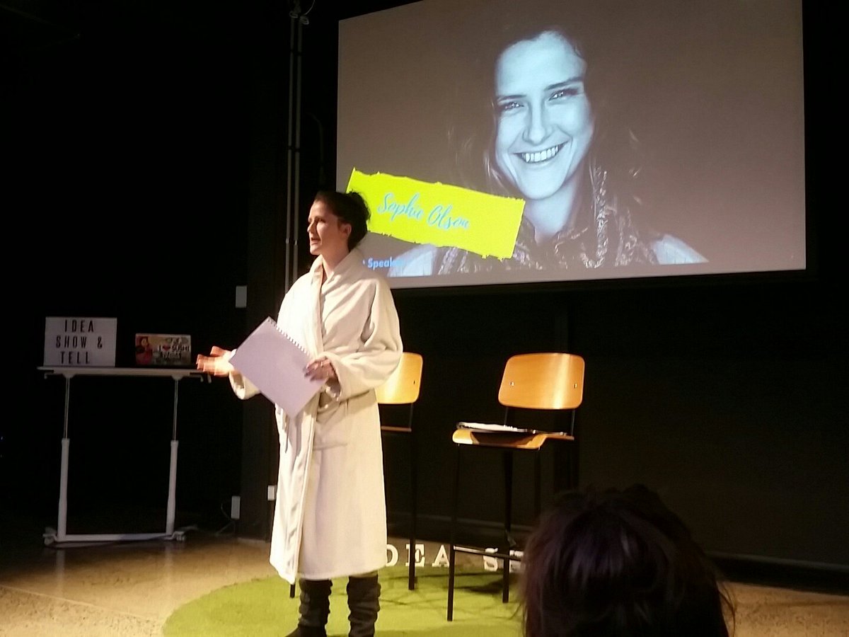 CrazyIdeasNZ's tweet photo. First #ideashowandtell speaker is wearing a bathrobe...? https://t.co/PG08ZkWpbN