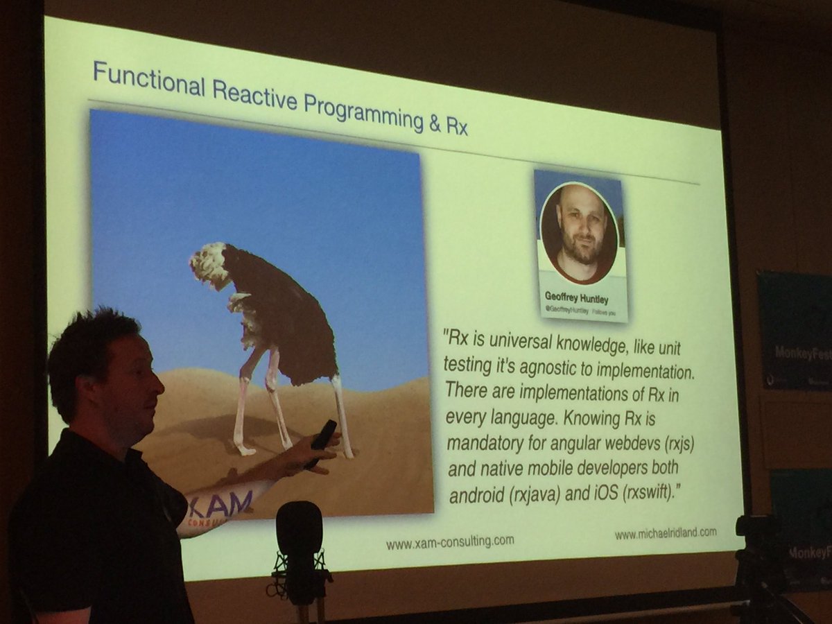 XAMConsulting's tweet photo. Get your head out of the sand and adopt Rx @rid00z @GeoffreyHuntley #MonkeyFest17 https://t.co/SZy5BezoMk