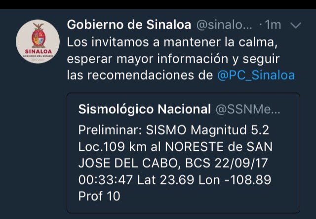 ClauDesMac's tweet photo. Es oficial tembló en Culiacán #sismo #Sismomexico2017 https://t.co/P9PvKatoUL