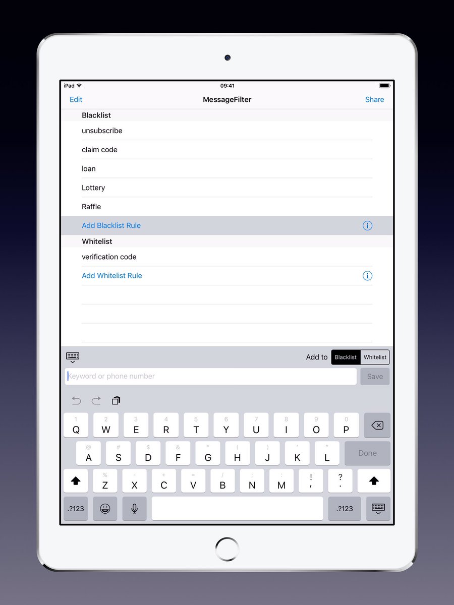 messagefilter's tweet image. MessageFilter app is updated to 1.0.1. You can now install it on your iPad, to filter SMS forward from your iPhone. itunes.apple.com/app/id12628987…