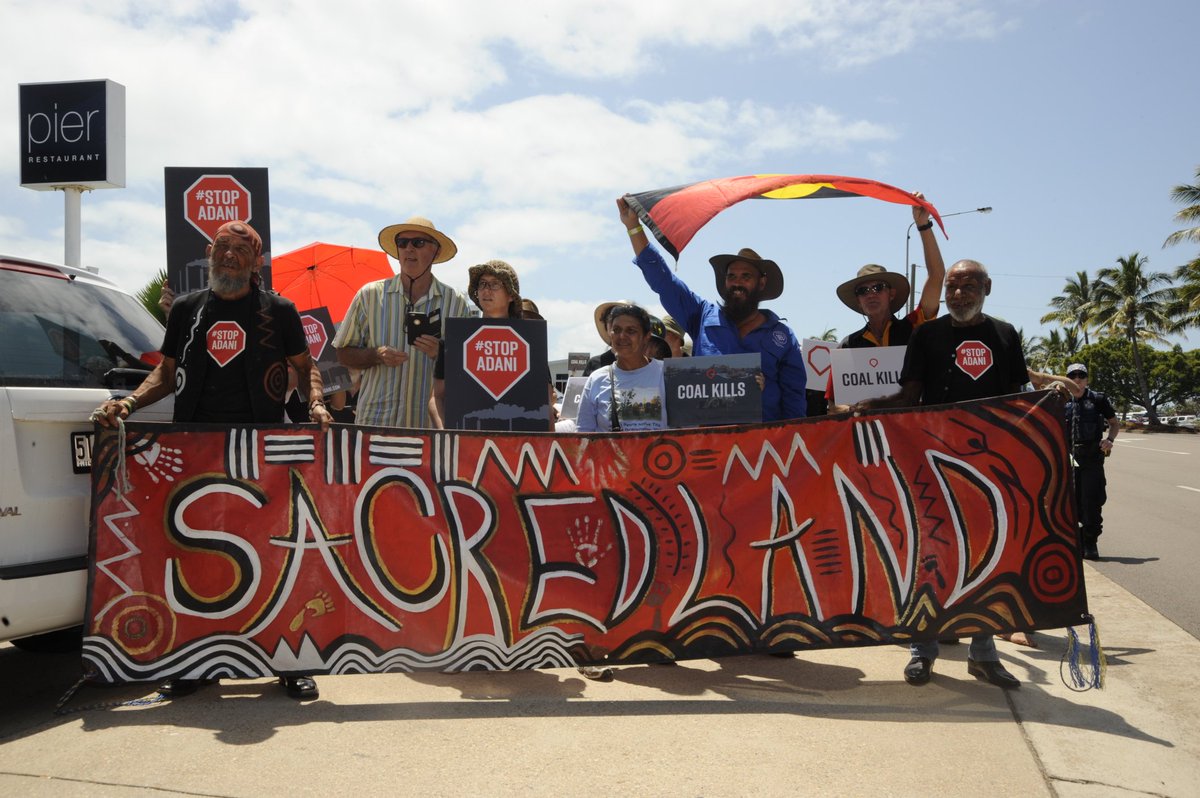 FLACCoal's tweet photo. Outside luncheon with @mattjcan and @GChristensenMP telling them Adani won't solve QLD's problems, only make them worse. #StopAdani https://t.co/PZpnCIecYQ