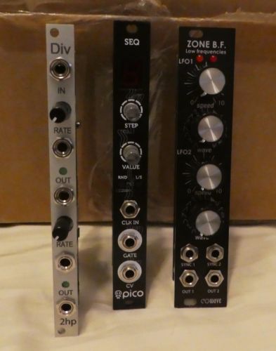synthfix's tweet photo. Erica Pico SEQ sequencer + 2hp Div clock divider + Eowave Zone B.F. dual LFO https://t.co/BnMWup10yn https://t.co/S8EqPi3LSP
