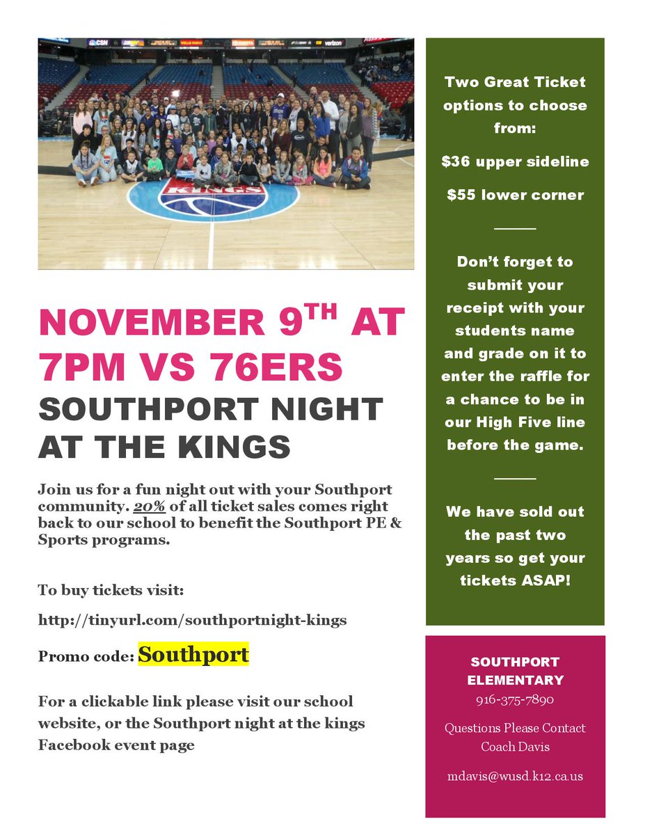 Join us for Southport Night at the Kings! November 9th, 7:00 pm. Buy your tickets at tinyurl.com/southportnight… with Promo Code: Southport.