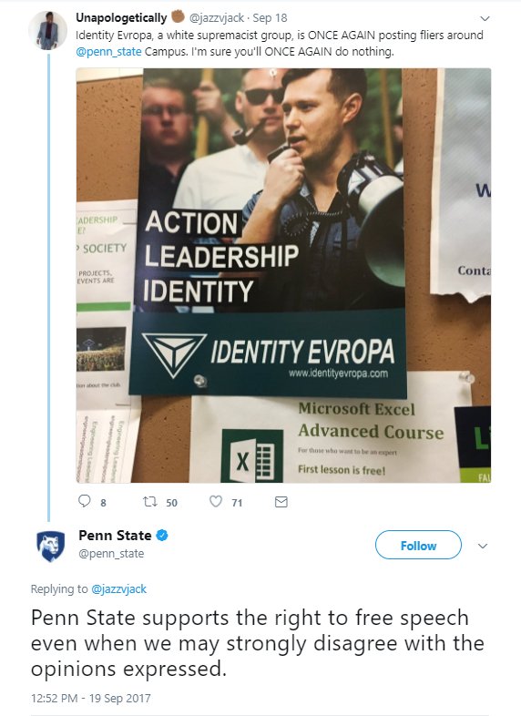 SPofPhilly's tweet photo. This is how @penn_state deals with the threat of fascists https://t.co/bZWWllCDyv