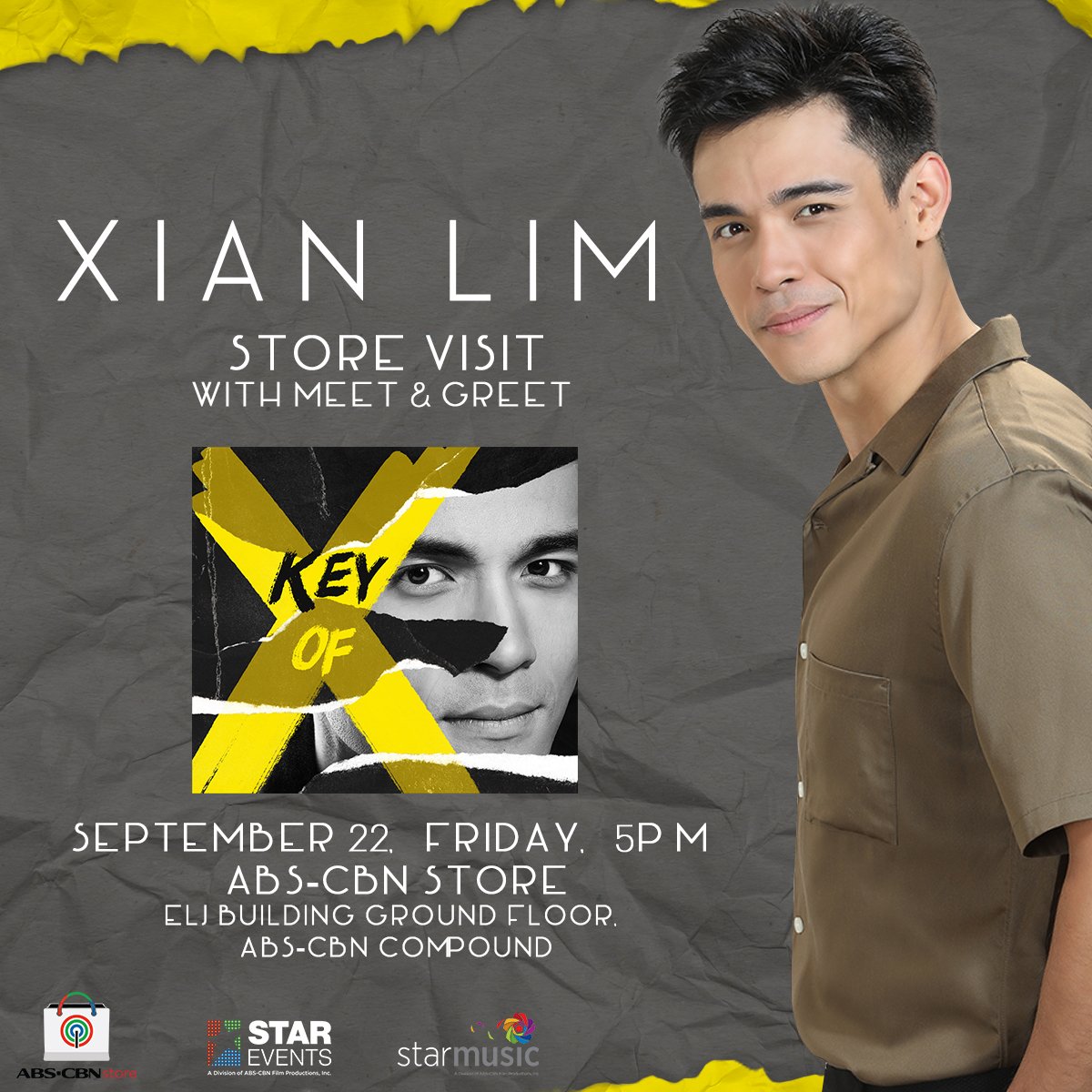 starmusicstore's tweet photo. Meet and Greet @XianLimm at the ABS-CBN Store today, at 5PM. Just buy a copy of his Key of X album for only Php 199.00. See you there! :) https://t.co/BD8NvWRl2m