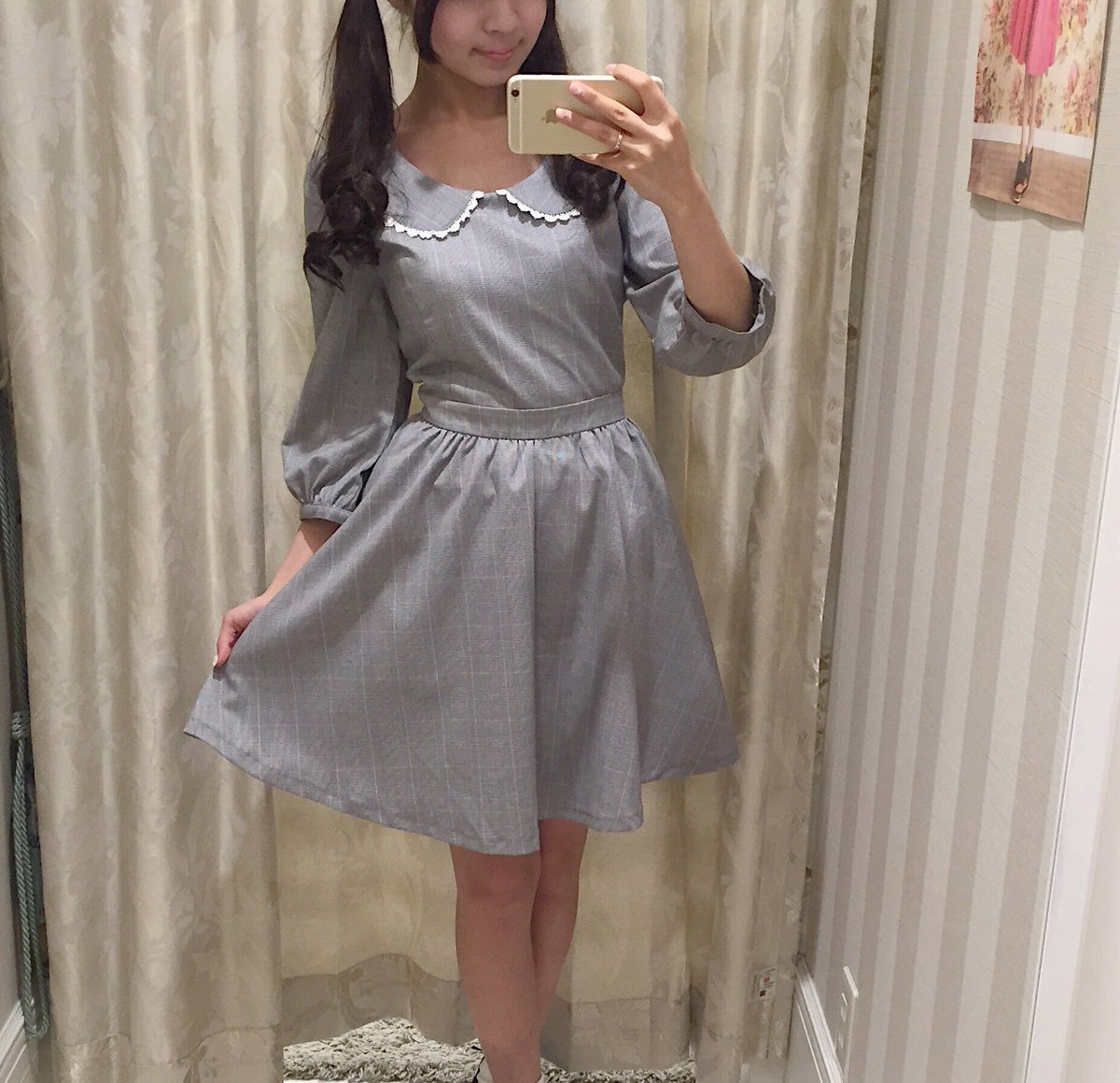 Evelyn Twitter પર Evelyn 天神コア グレンチェックに丸襟と女の子らしいワンピー スは１枚でとても可愛いです 短めの丈になっており 小柄な方にも着ていた だきやすいサイズです 店内新作商品や再入荷商品多数ご用意しており ます グレンチェックワンピース